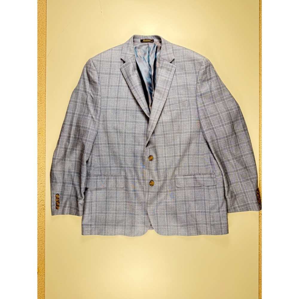 Lauren Ralph Lauren Mens 46L Silk‎ Wool Glen Plaid Blazer Sport Coat Blue Grey